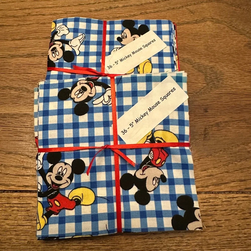 Disney Mickey Mouse Fabric Squares 5 Inch Precut Quilt Charm Pack 72pc Gingham